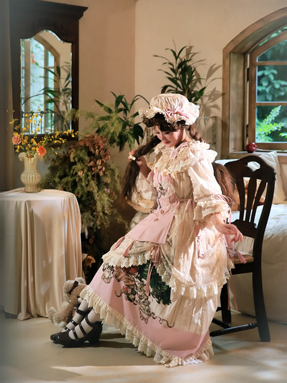Plus Sizes Available Ruffle Round Neck Drawstring Overlay Sweet Lolita Cotton Dress