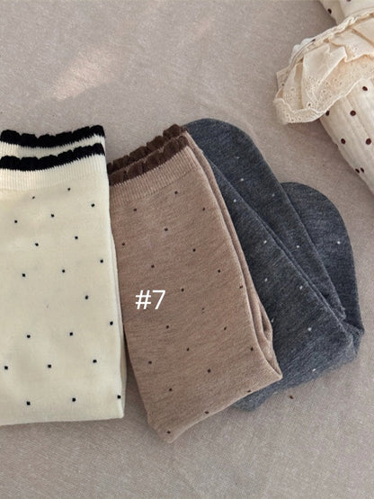7 Options Polka-dot Pattern Ruffled Cuff Calf Socks