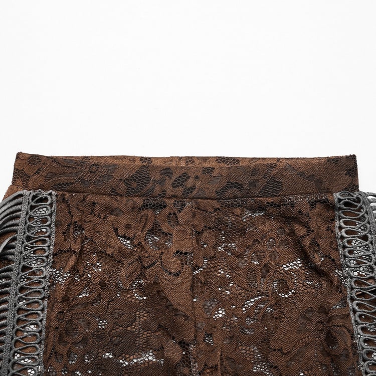 Clearance-Size L for Waist 77CM Coffee Goth Lace Trousers