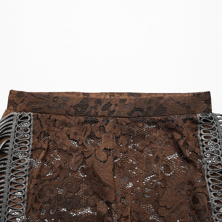 Clearance-Size L for Waist 77CM Coffee Goth Lace Trousers
