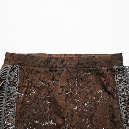 Clearance-Size L for Waist 77CM Coffee Goth Lace Trousers