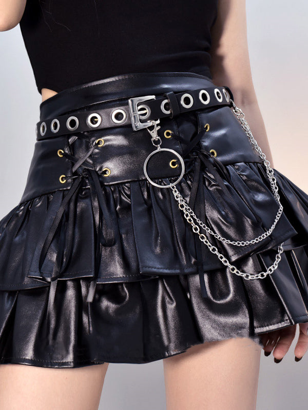 Punk Black PU Waist Belt with Chain