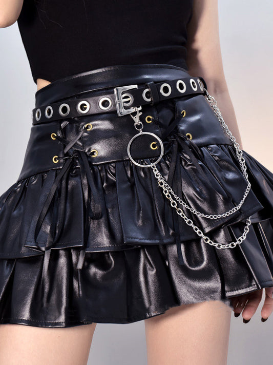Punk Black PU Waist Belt with Chain