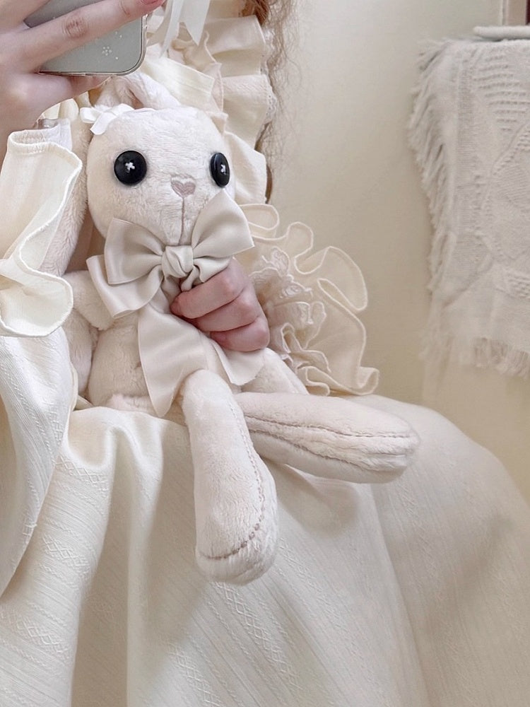 Beige / Black Bowknot Bunny Plushie