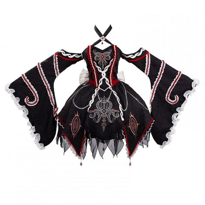 Black and Red Halter Neck Cthulhu Vibes Lolita Dress with Detachable Bell Sleeves