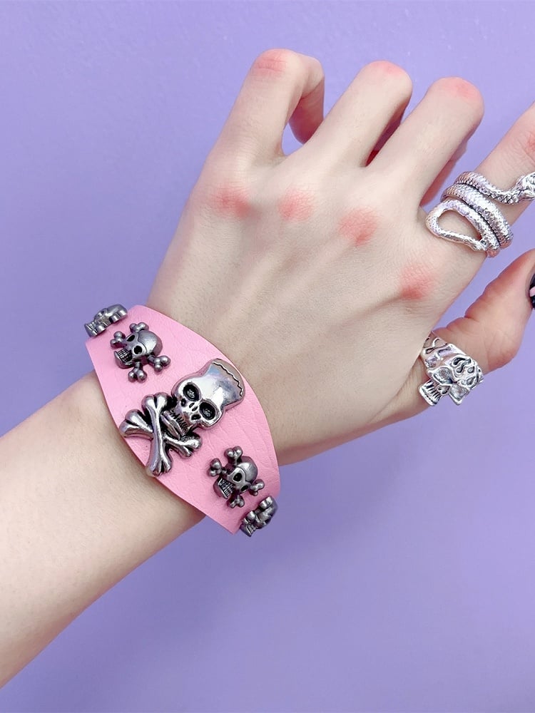 Black/White/Pink Y2K Skeleton Decorated Bracelet