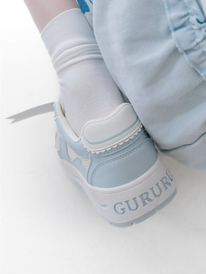 Light Blue Tenshi Kaiwai Anchor And Fish Bone Decorated Front Lace-up Ties Platform Sneakers