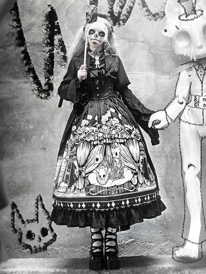 Plus Sizes Available Dark Gothic Lolita Full Set - Black Long Sleeves Shirt + Skirt + Corset Belt