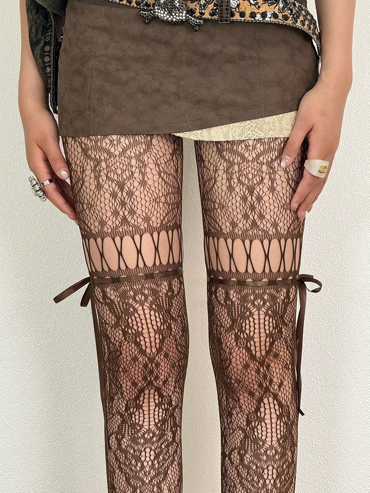 6 Color Options Y2K Self-tie Straps Hollow-out Design Tights