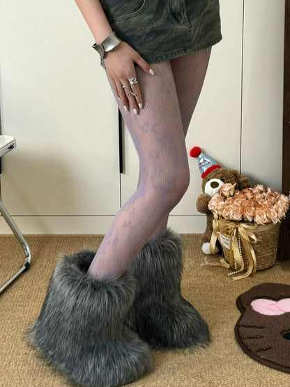 Brown/Purple/Black/White Y2K Floral Details Tights