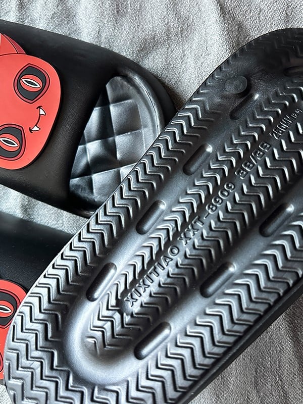 Black Gothic Summer Slippers With Red Devil Applique