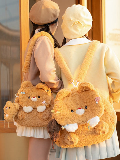Dark Yellow Cute Bear Plush Backpack Flap Bag Middle/Large Size