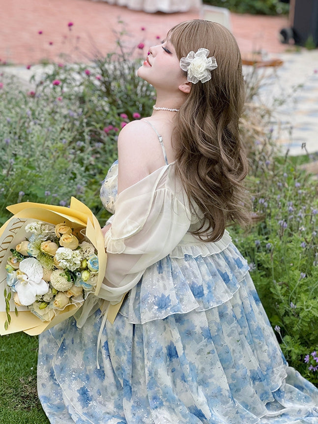 Plus Size Beige Ruffle Trim Long Sleeves Cropped Top