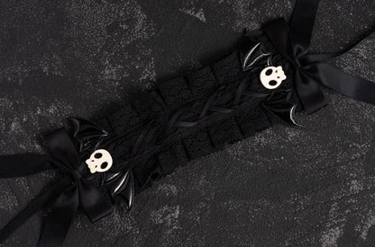 Handmade Skulls Ruffled Lace Black Gothic Hairband