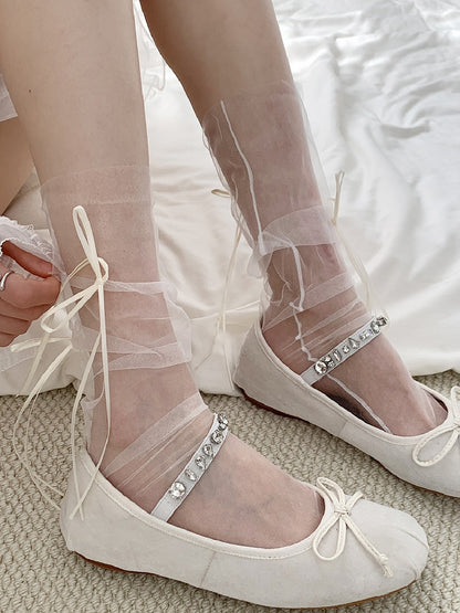 2 Options Bowknot Details Sheer Loose Calf Socks