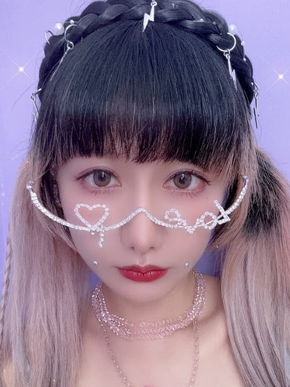 Silver Punk Rhinestone Letter And Heart Dcorated Eyeglasses Frame