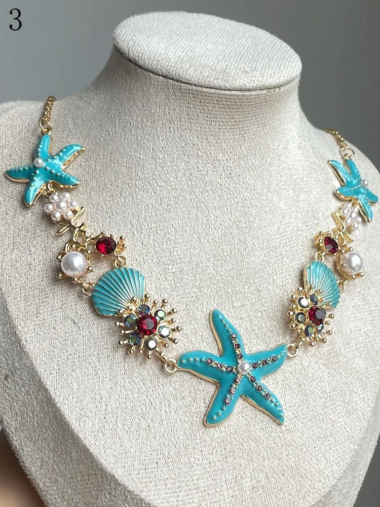 4 Options Y2K Bittersweet Starfish Shell And Rhinestone Decorated Bracelet/Necklace