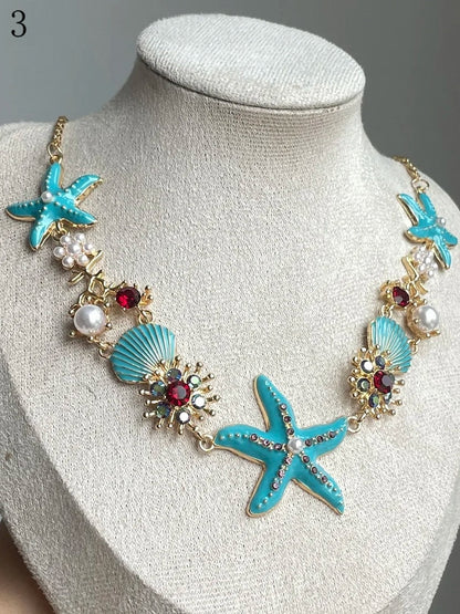 4 Options Y2K Bittersweet Starfish Shell And Rhinestone Decorated Bracelet/Necklace