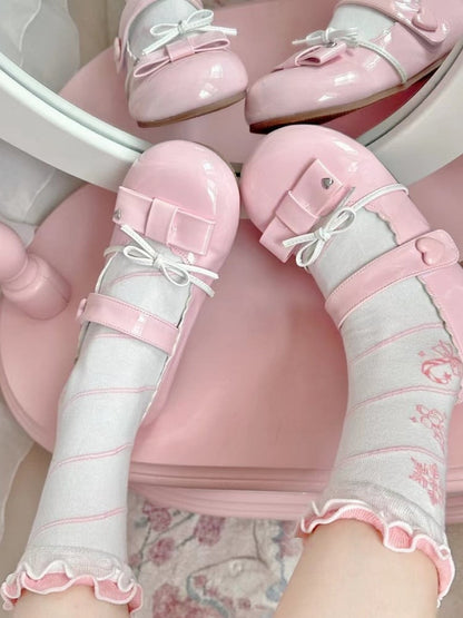 Pink Snowflake Print Christmas Sweet Lolita Calf Socks