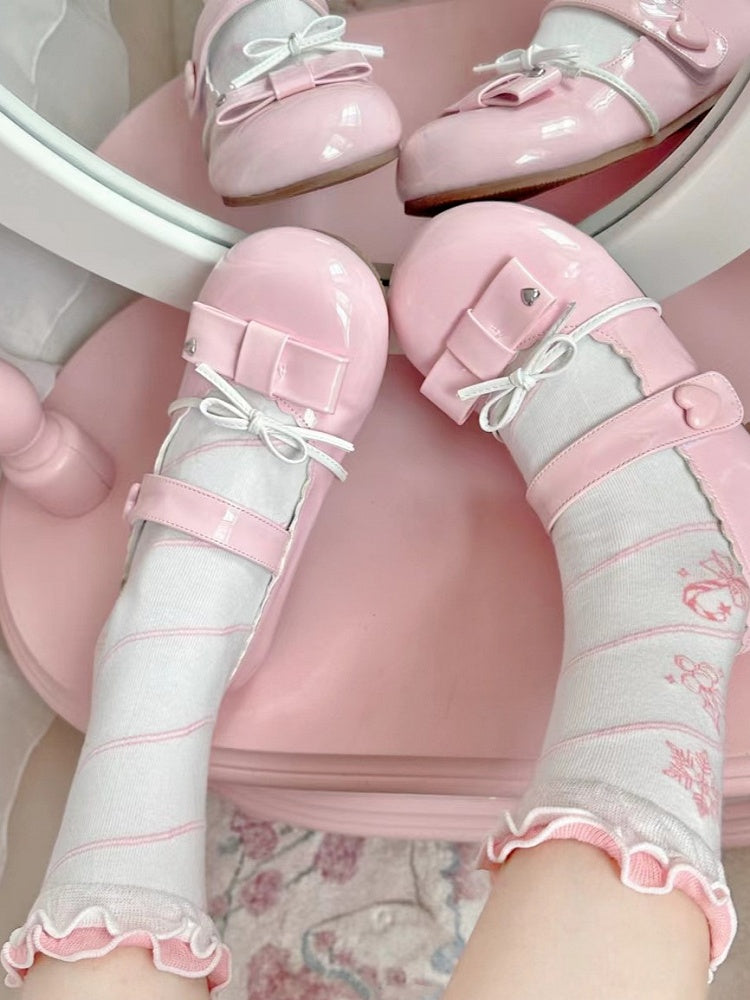 Pink Snowflake Print Christmas Sweet Lolita Calf Socks