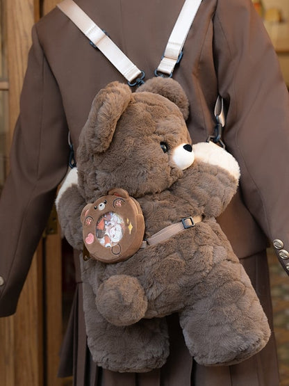 Brown Bear Plush Backpack/Crossbody Bag + Keychain Small/Middle/Large Size
