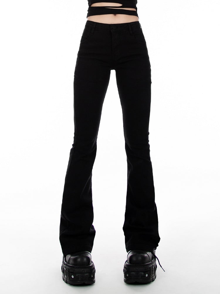Black Low Waist Slim-fitting Flared Jeans