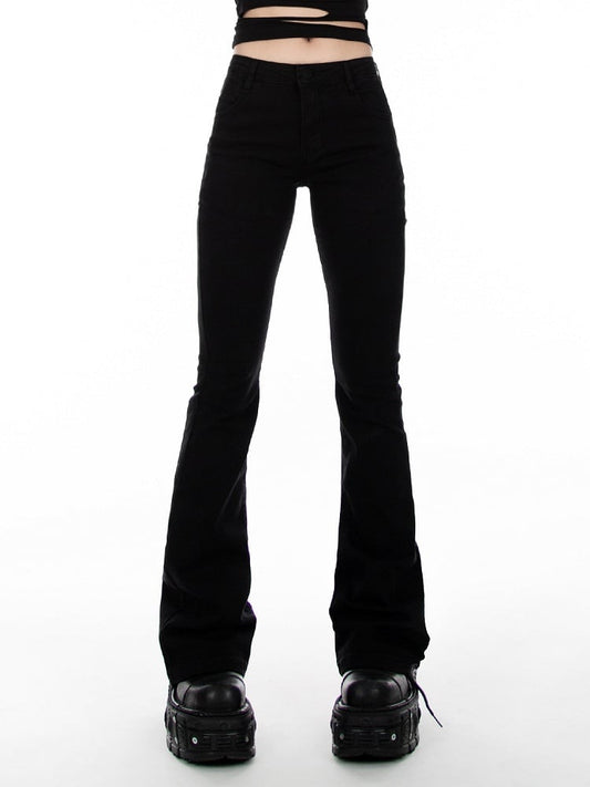 Black Low Waist Slim-fitting Flared Jeans