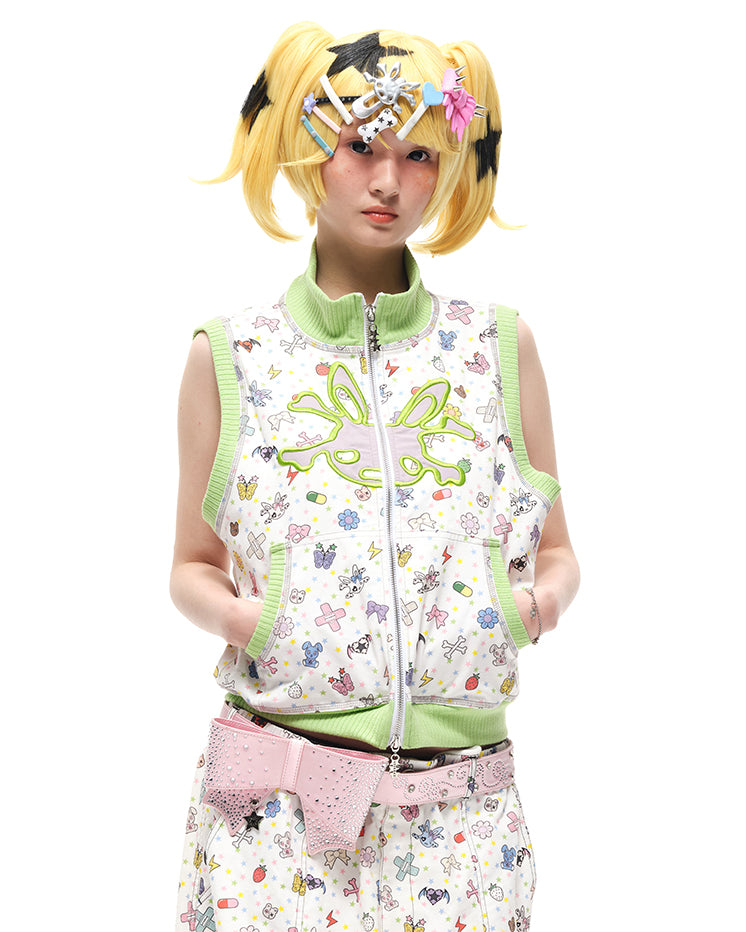 Pink/Black Big Bow Stud Details Rhinestones Embellished Waist Belt