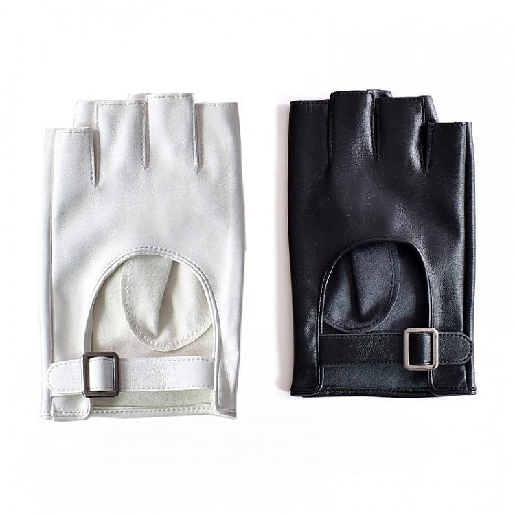 Black/White/Black&White Cyberpunk Buckle Finger Gloves