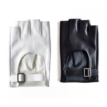 Black/White/Black&White Cyberpunk Buckle Finger Gloves