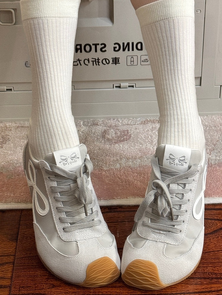 Gray Bowknot Design Front Lace-up Ties Sneakers