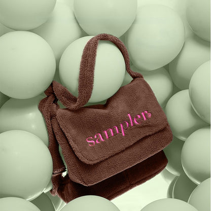 Brown Letter Embroidered Fuzzy Tote Bag With Adjustable Strap - Perfect For Fall And Winter