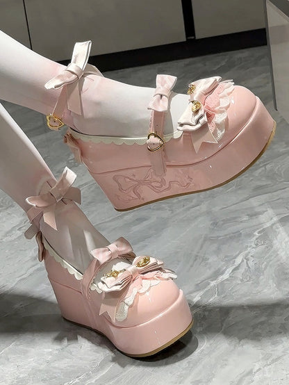 Pink Spoon Decorated Bowknot Details Sweet Lolita Platforms