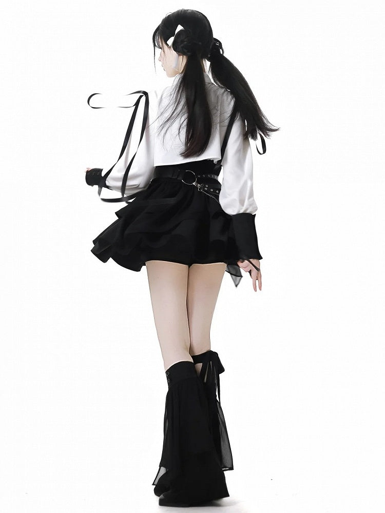 Black Buckle Strap Chain Waist Corset Belt With Overlay