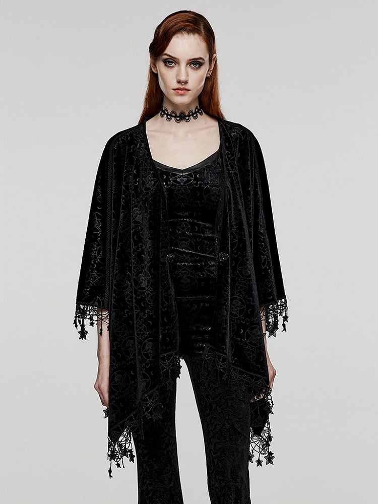 Plus Size Black Goth Shawl Handkerchief Tassel Hem