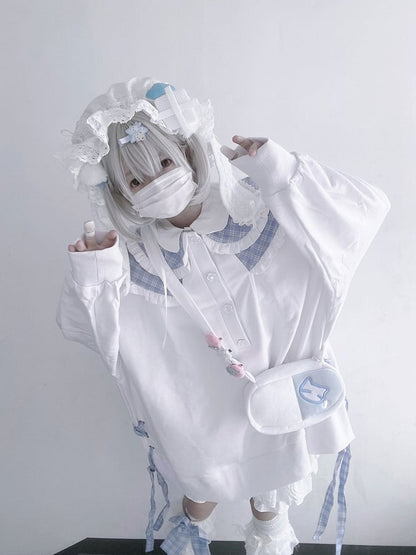 Kitty Embroidery Tenshi Kaiwai Bag Light Blue and White Yami Kawaii Crossbody