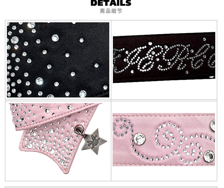 Pink/Black Big Bow Stud Details Rhinestones Embellished Waist Belt