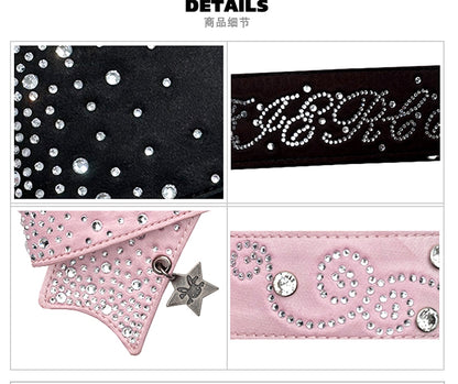Pink/Black Big Bow Stud Details Rhinestones Embellished Waist Belt