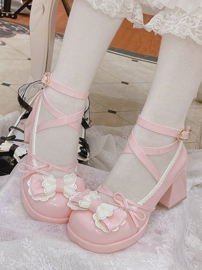 Bow Accents Crisscross Ankle Strap Pink Round Toe Sweet Mary Janes
