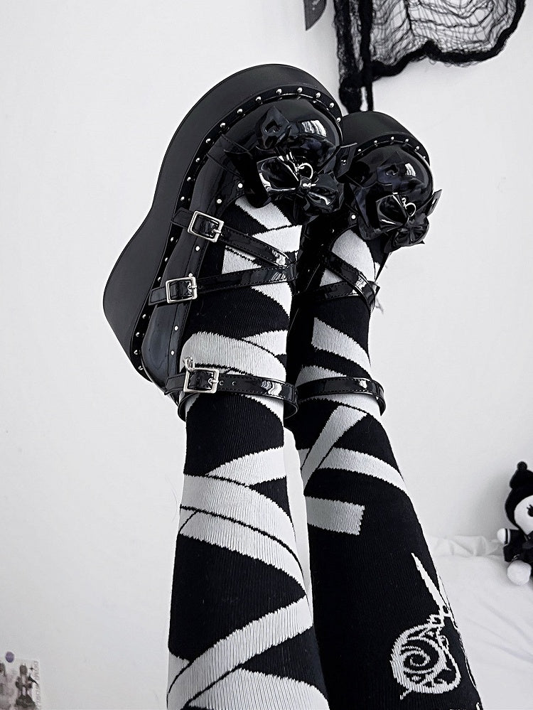 Demon Wings Punk Black Platforms Cross Details