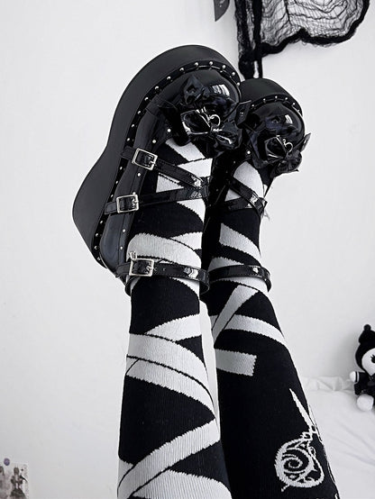 Demon Wings Punk Black Platforms Cross Details