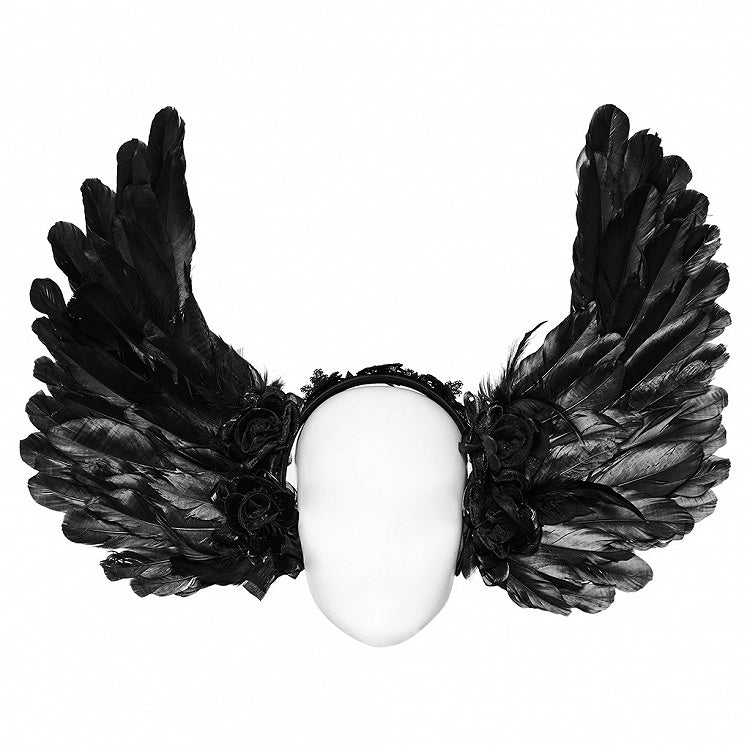 Black Goth Faux Feather Wing Headwear