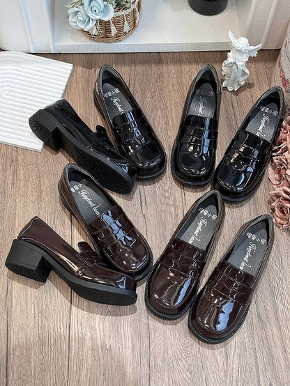 Slip-in Fit Design & PU Leather Brown Loafers with 2.5cm Heel