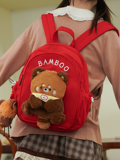 Red Cute Backpack With A Detachable Red Panda Plushie