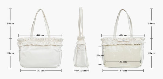 Light Pink Ruffle Trim Rhinestone Bowknot Large Volume Ita Tote Bag