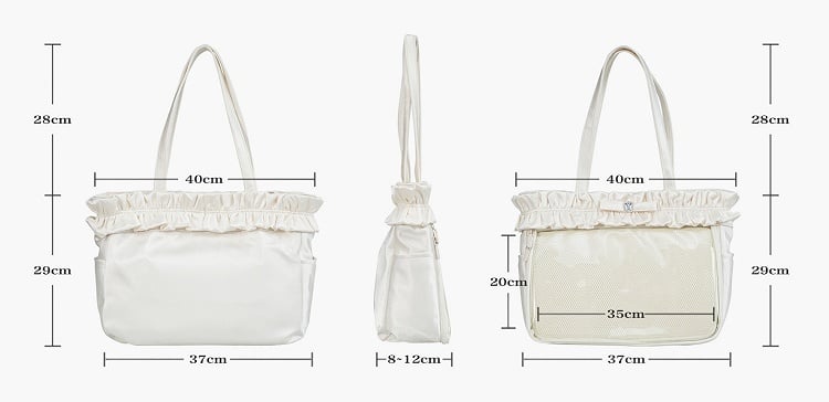 Silver Ruffle Trim Rhinestone Bowknot Large Volume Ita Tote Bag