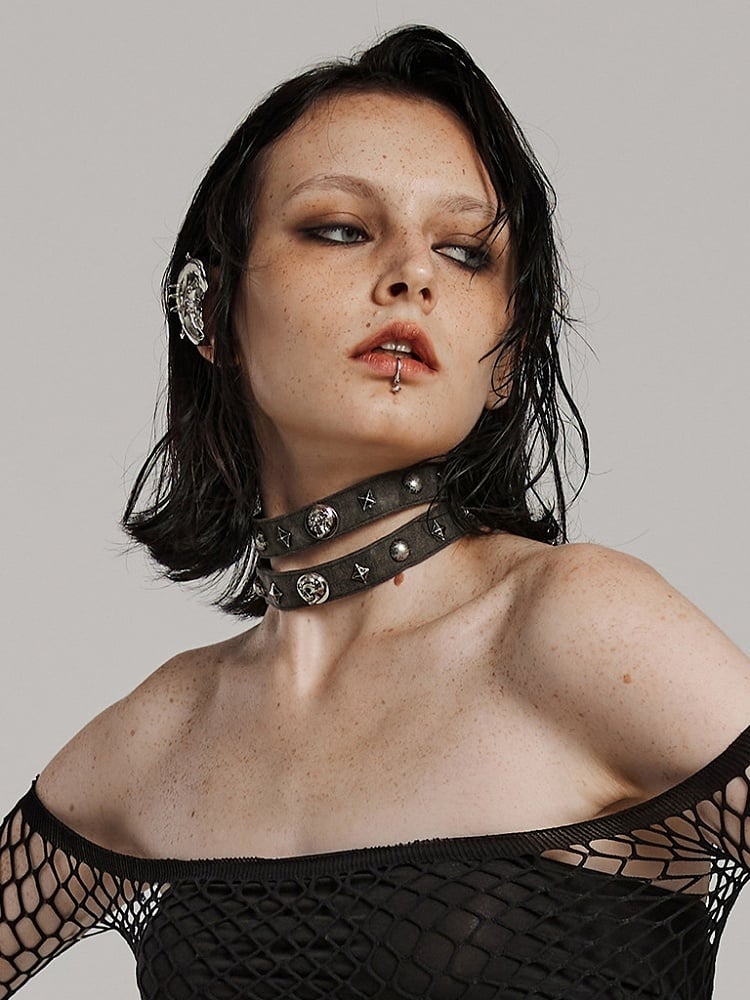 Gray Punk Rivet Choker