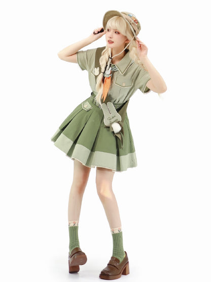Bunny Ouji Full Set - Shirt with Carrot Tie + Shorts + Skirt with Waist Belt and 2 Plush Tails