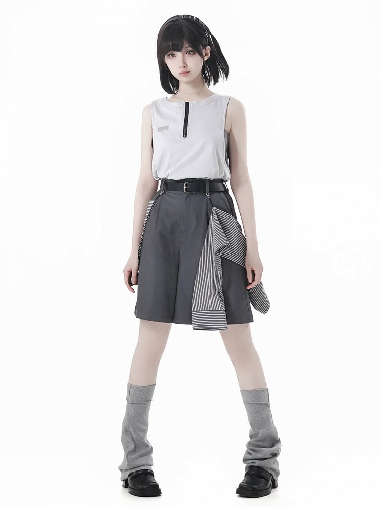 Apricot Zipper Neckline Techwear Tank Top