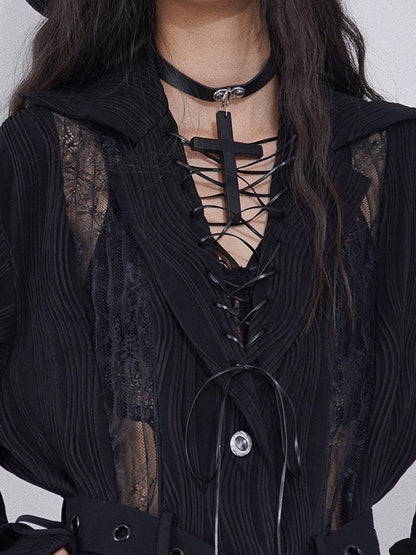 Black Punk Cross PU Choker